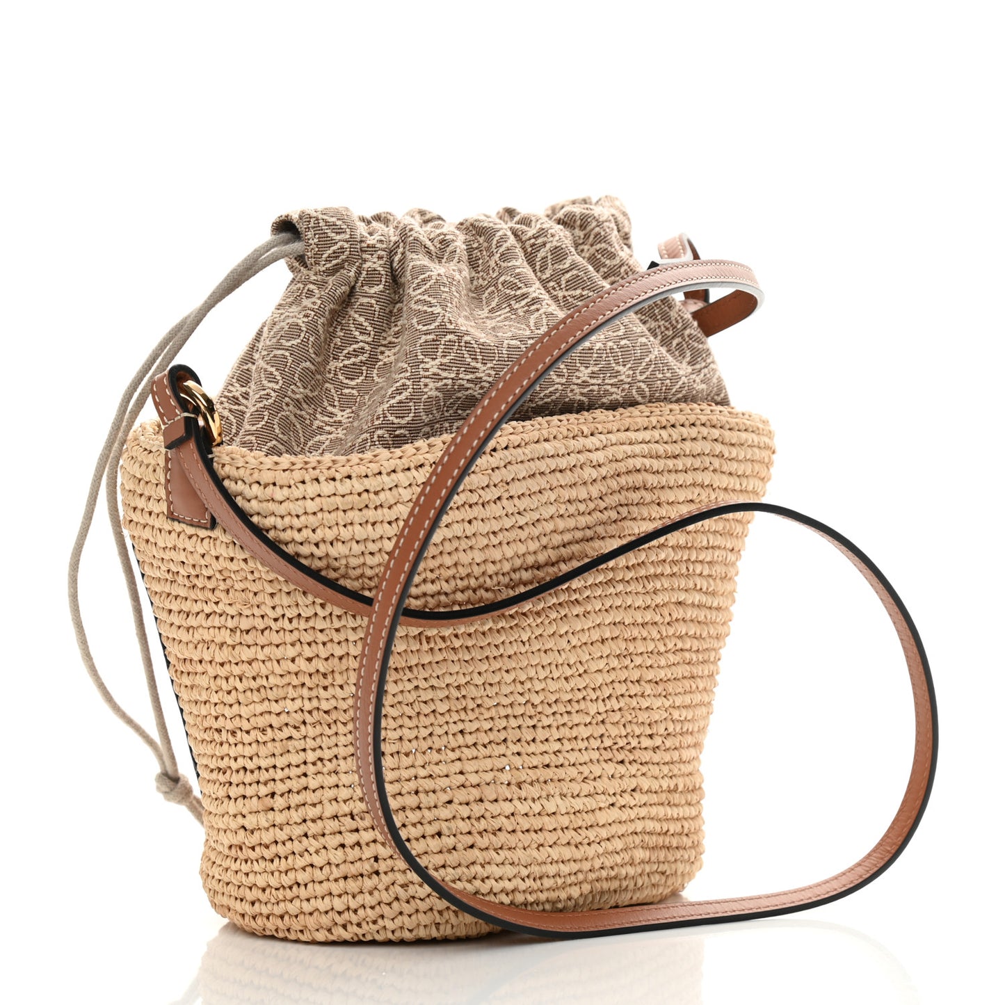 Calfskin Raffia Bucket Bag Natural Tan
