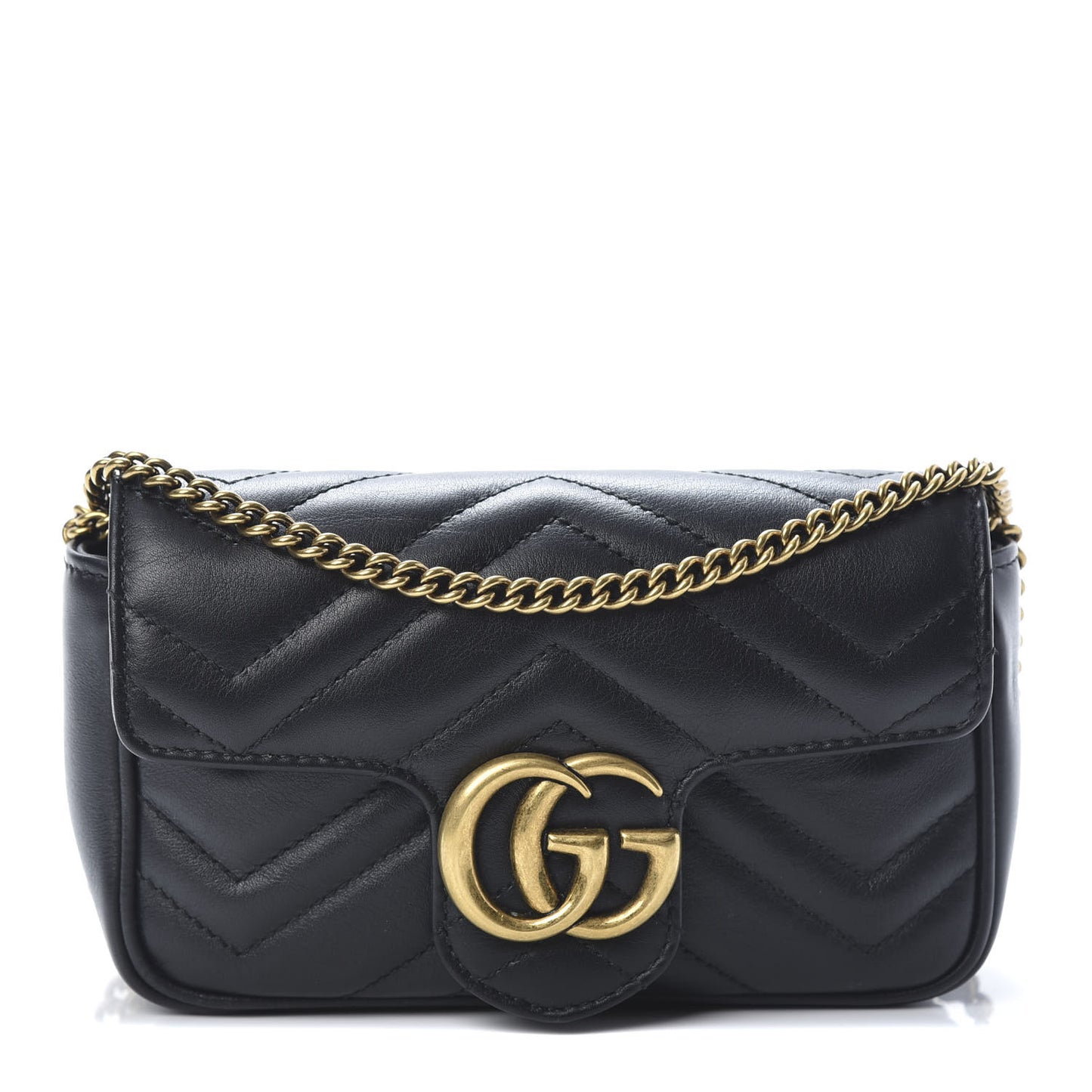 Calfskin Matelasse Super Mini GG Marmont Shoulder Bag Black