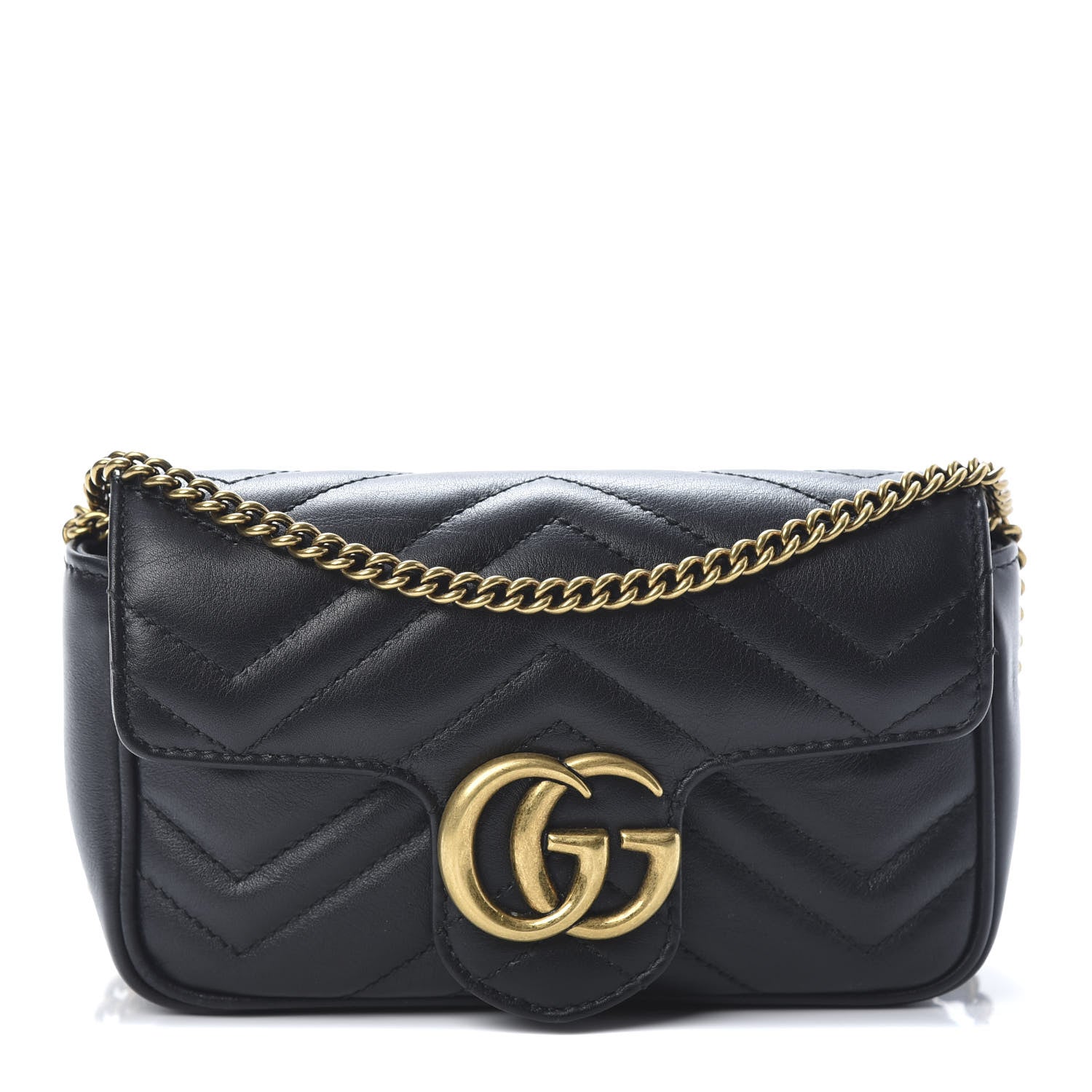 Gucci Calfskin Matelasse Super Mini GG Marmont Shoulder Bag Black 1 of 11