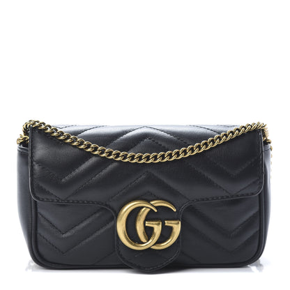 Gucci Calfskin Matelasse Super Mini GG Marmont Shoulder Bag Black 1 of 11