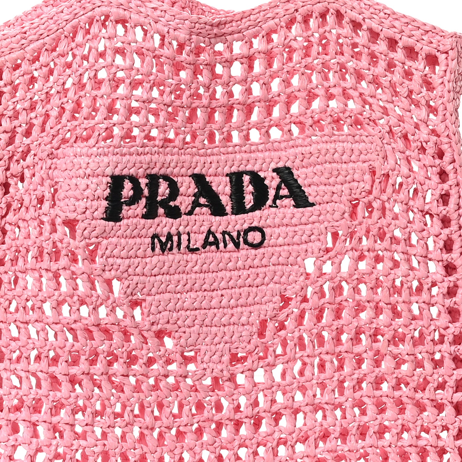 Prada Yarn Raffia Effect Crochet Logo Embroidered Tote Bag Petalo 7 of 9
