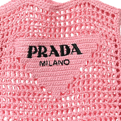 Prada Yarn Raffia Effect Crochet Logo Embroidered Tote Bag Petalo 7 of 9