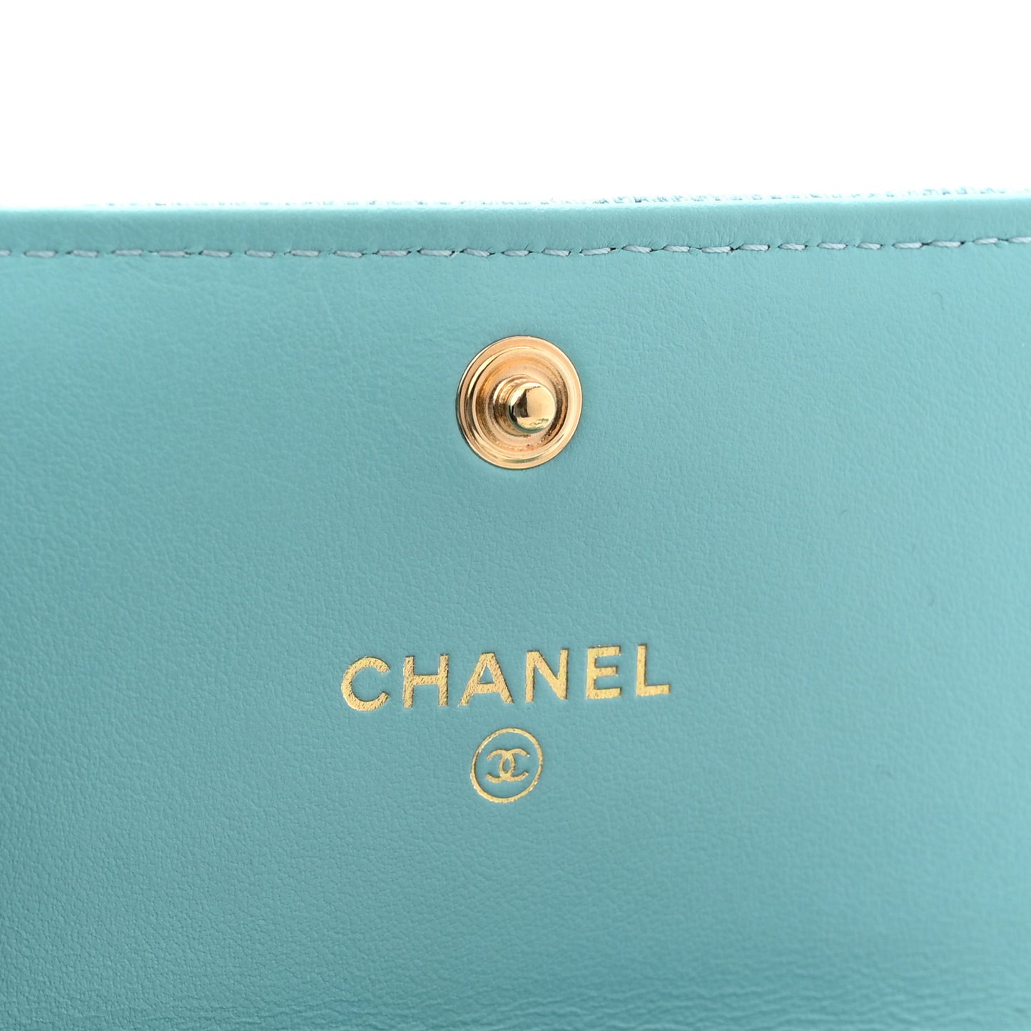 Denim Quilted Chanel 19 Flap Card Holder With Chain Light Blue