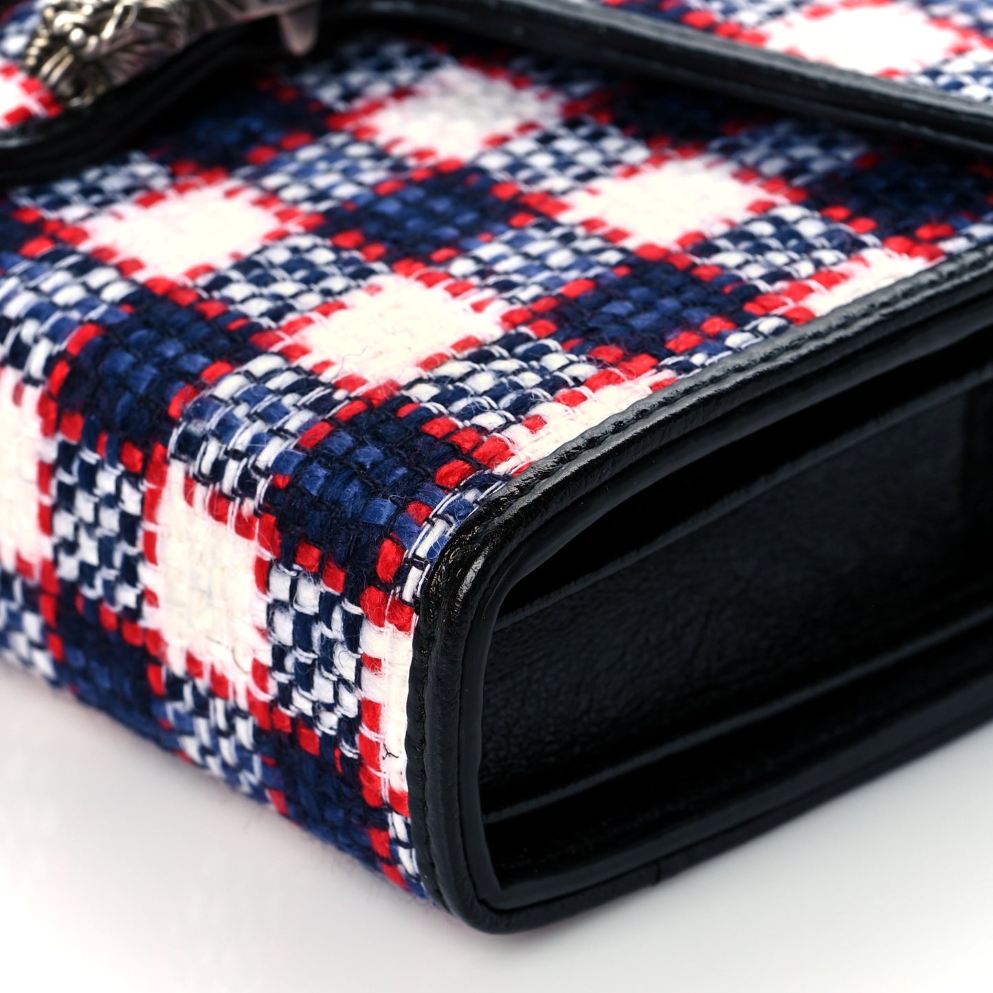 Vintage Tweed Check Mini Dionysus Chain Wallet White Hibiscus Red Marine