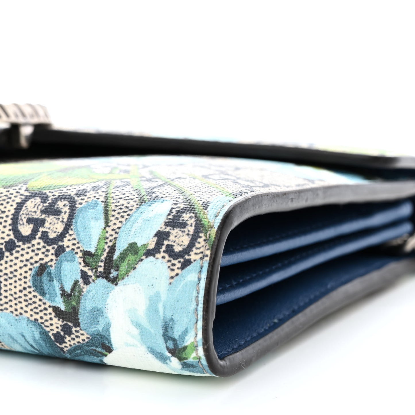 GG Supreme Monogram Blooms Mini Dionysus Chain Wallet Beige Blue Navy Vintage Blue