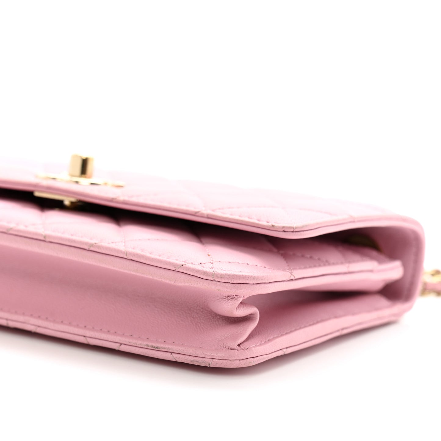 Lambskin Quilted Trendy CC Wallet On Chain WOC Pink