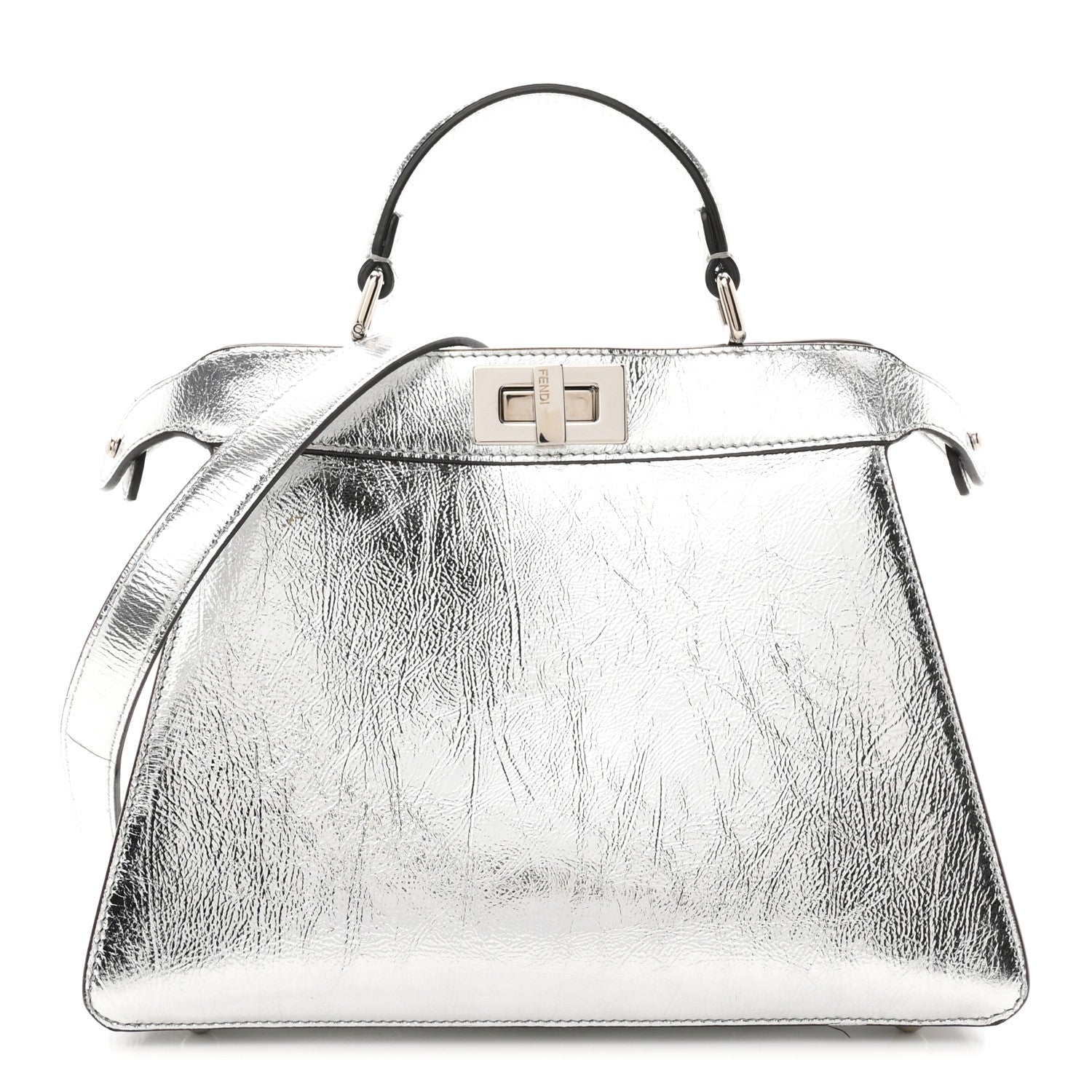 Fendi Rock Millenium Laminata Small Peekaboo I SEE U Satchel Argento 1 of 11