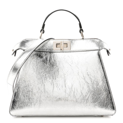 Fendi Rock Millenium Laminata Small Peekaboo I SEE U Satchel Argento 1 of 11