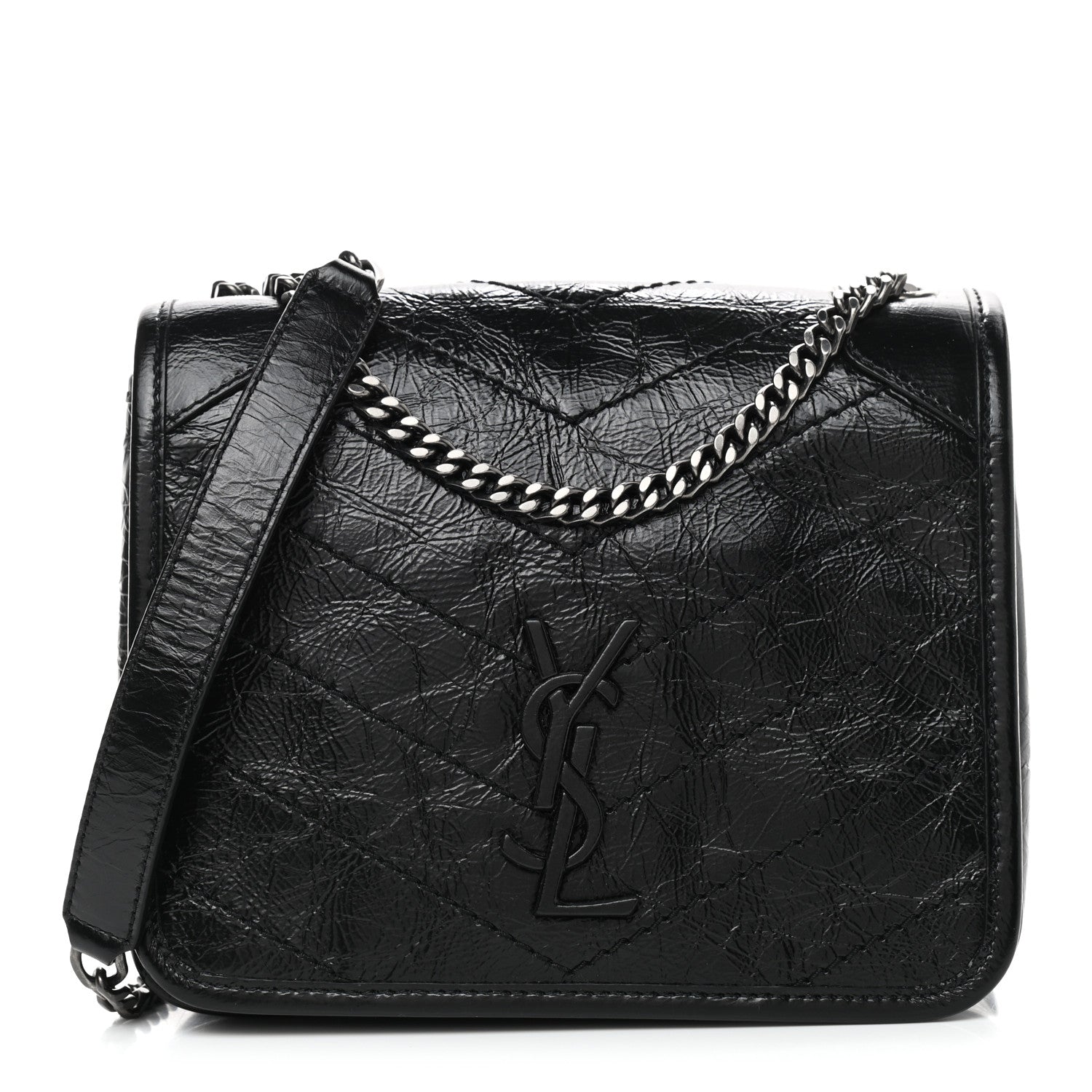 Saint Laurent Crinkled Calfskin Matelasse Monogram Niki Chain Wallet Black 1 of 10