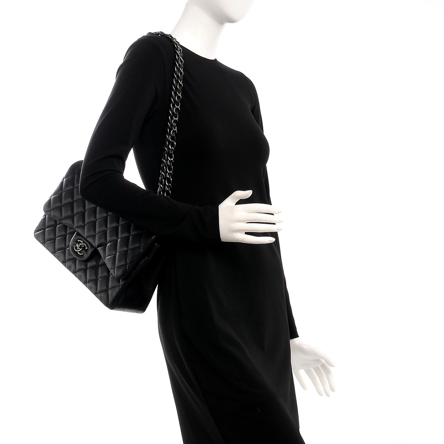 Caviar Quilted Jumbo Double Flap Black