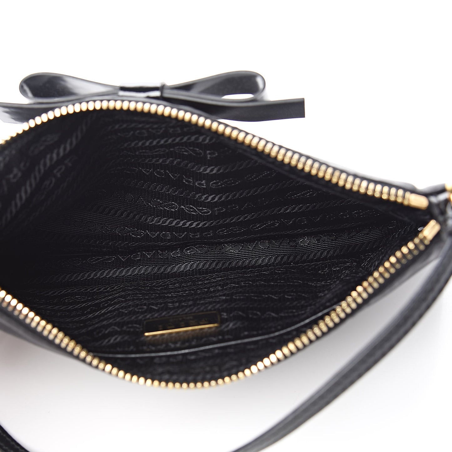 Tessuto Nylon Spazzolato Bow Pochette Black