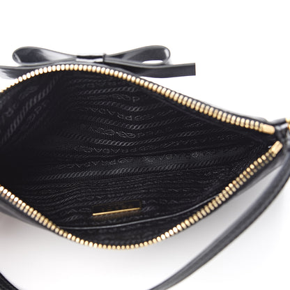 Prada Tessuto Nylon Spazzolato Bow Pochette Black 5 of 11