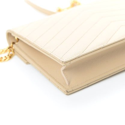 Saint Laurent Grain De Poudre Matelasse Chevron Monogram Envelope Chain Wallet Nude Powder 13 of 18