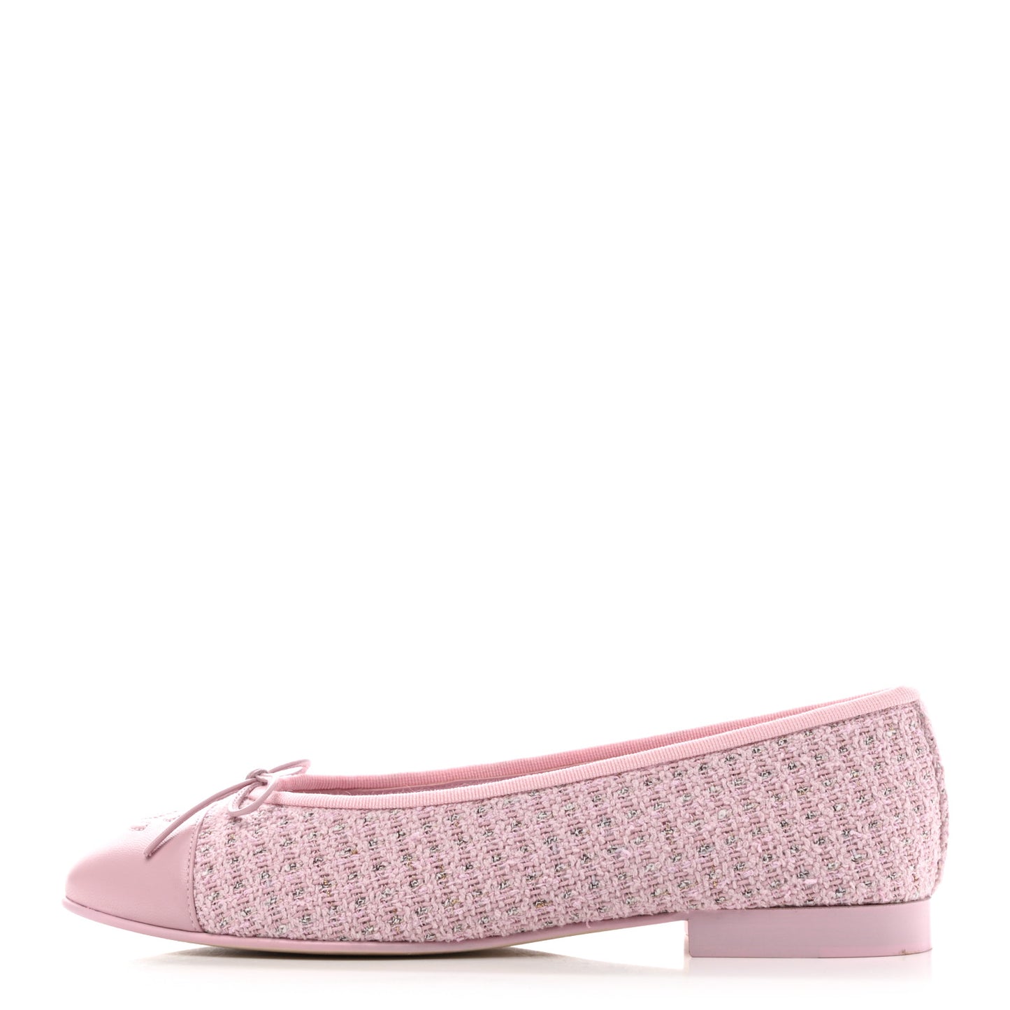 Tweed Lambskin Cap Toe Ballerina Flats 38.5 Pink