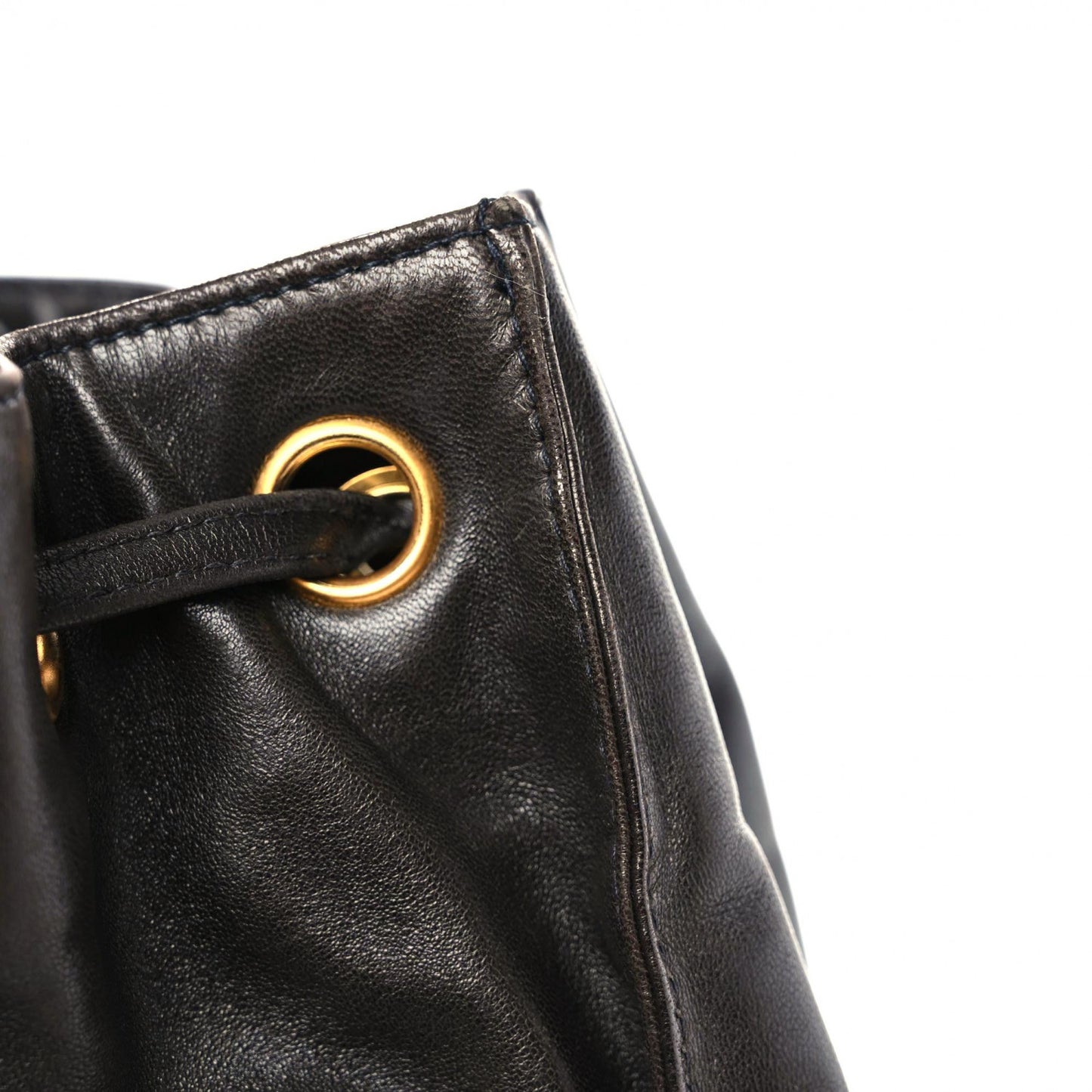 Lambskin Quilted Drawstring Backpack Black