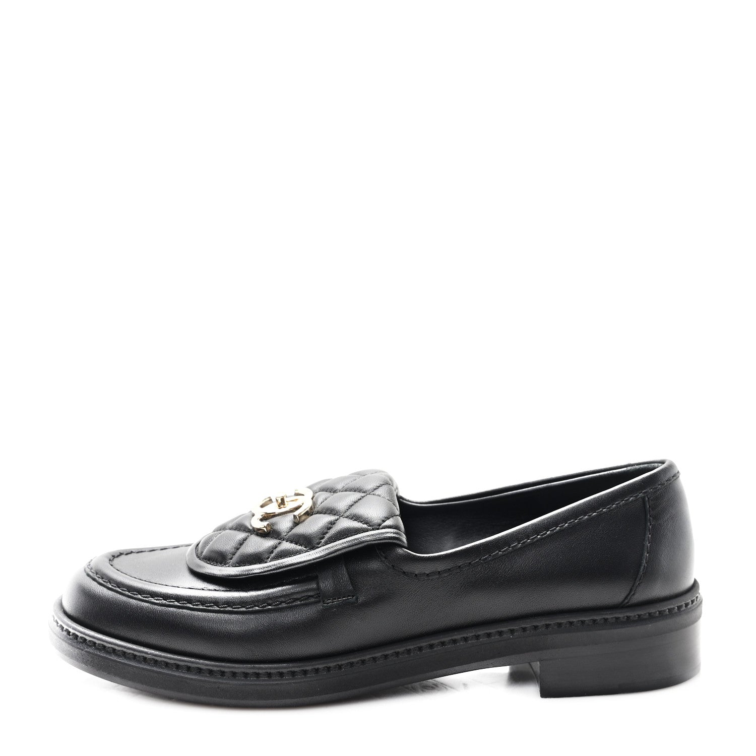 Chanel Lambskin Quilted CC Turnlock Loafers 37.5 Black 1 of 9