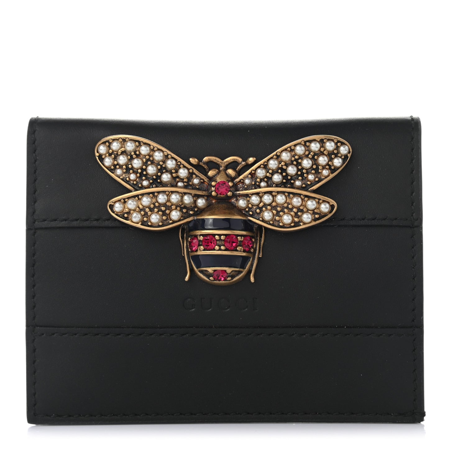 Calfskin Queen Margaret Card Case Wallet Black