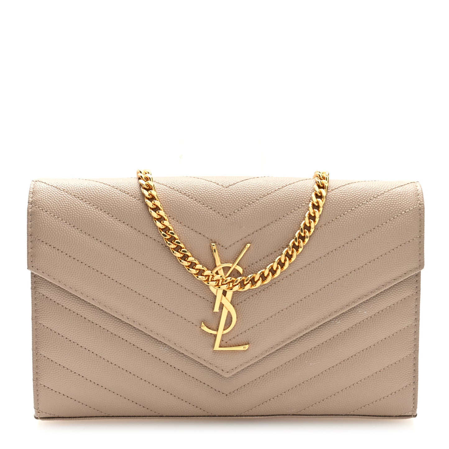 Grain De Poudre Matelasse Chevron Monogram Chain Wallet Dark Beige