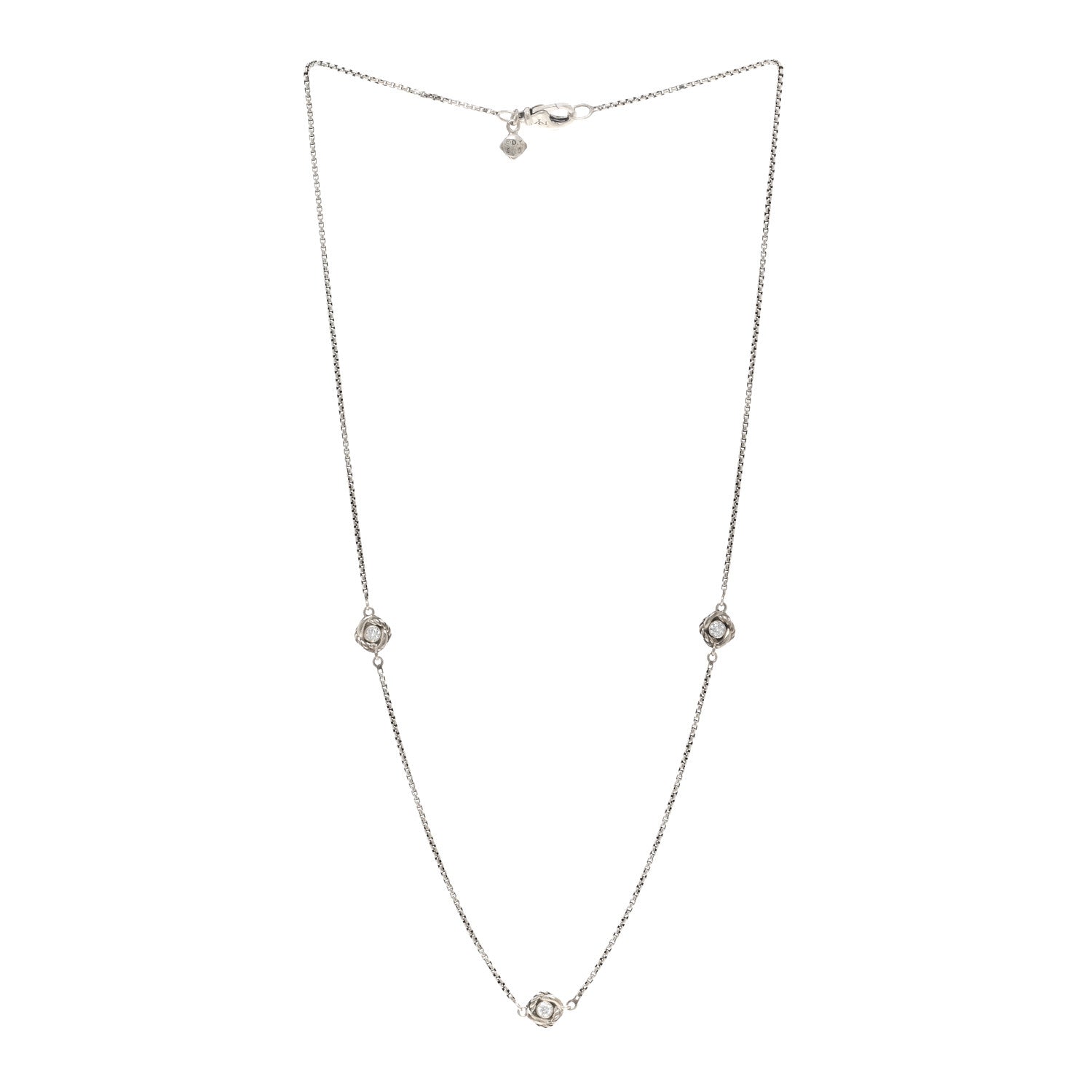 David Yurman Sterling Silver Diamond Infinity 3 Station Necklace 3 of 4
