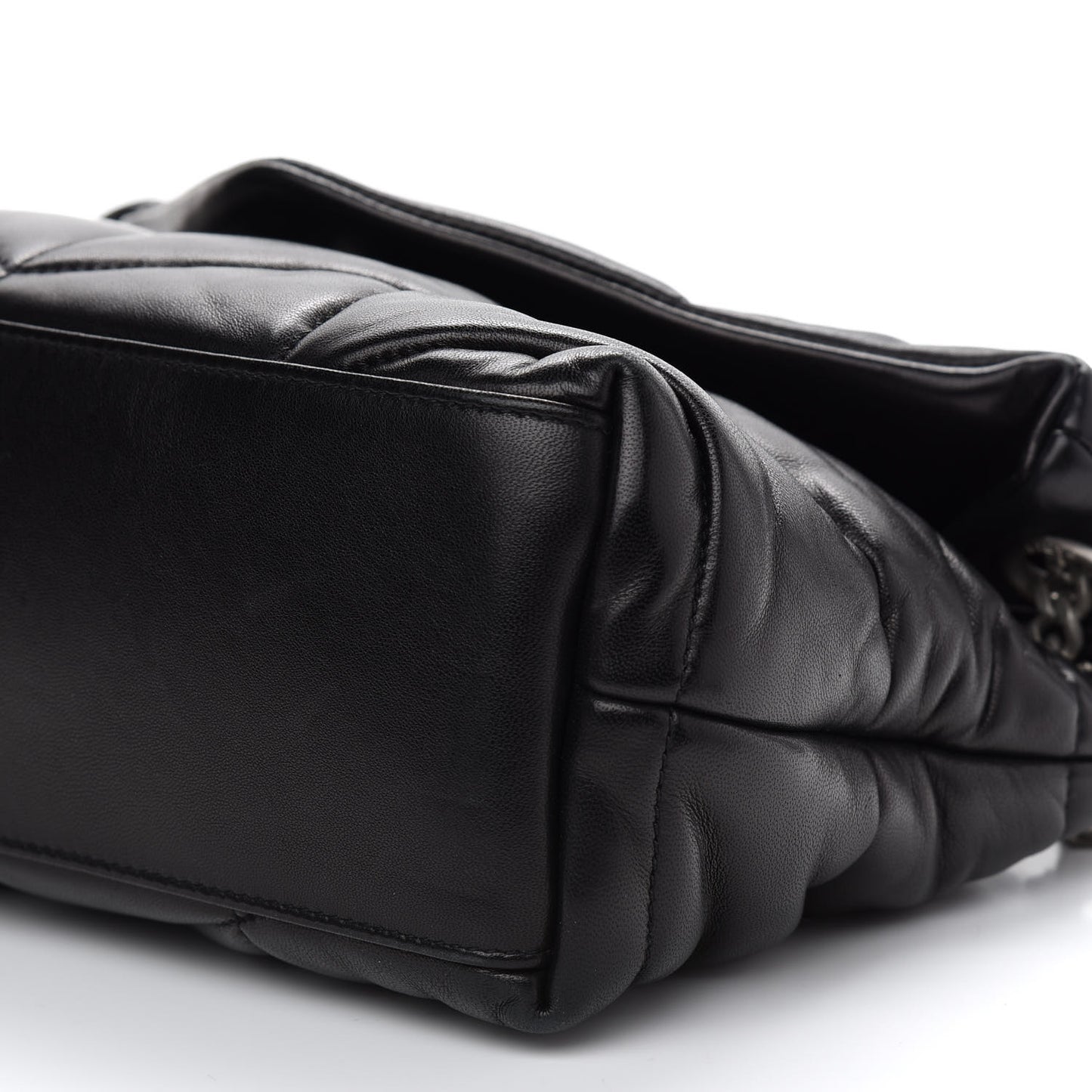 Lambskin Quilted Small Loulou Puffer Monogram Chain Satchel Black