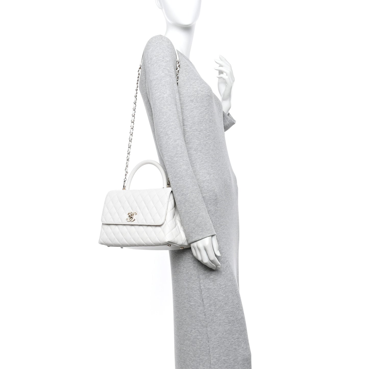 Caviar Quilted Small Coco Handle Flap White