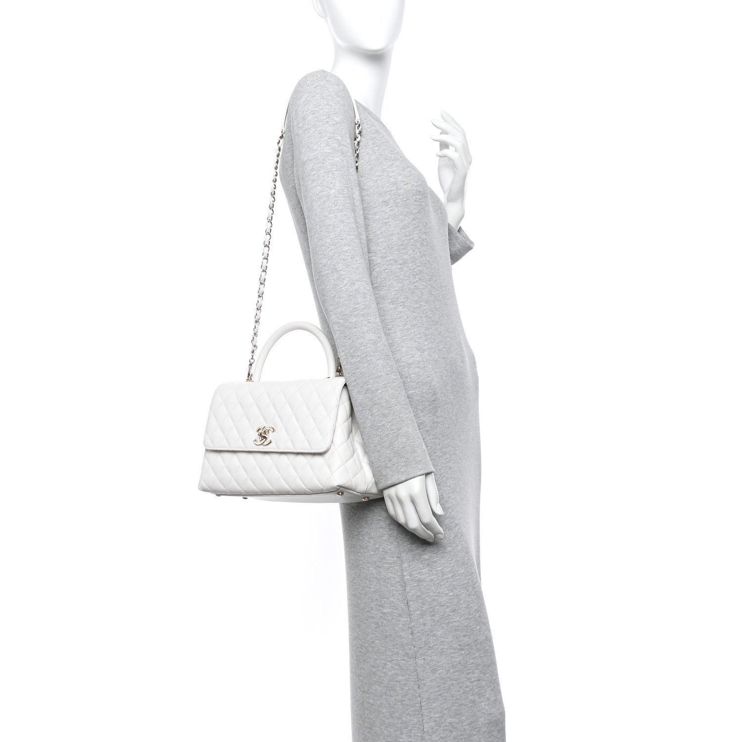 Chanel Caviar Quilted Small Coco Handle Flap White 2 of 11