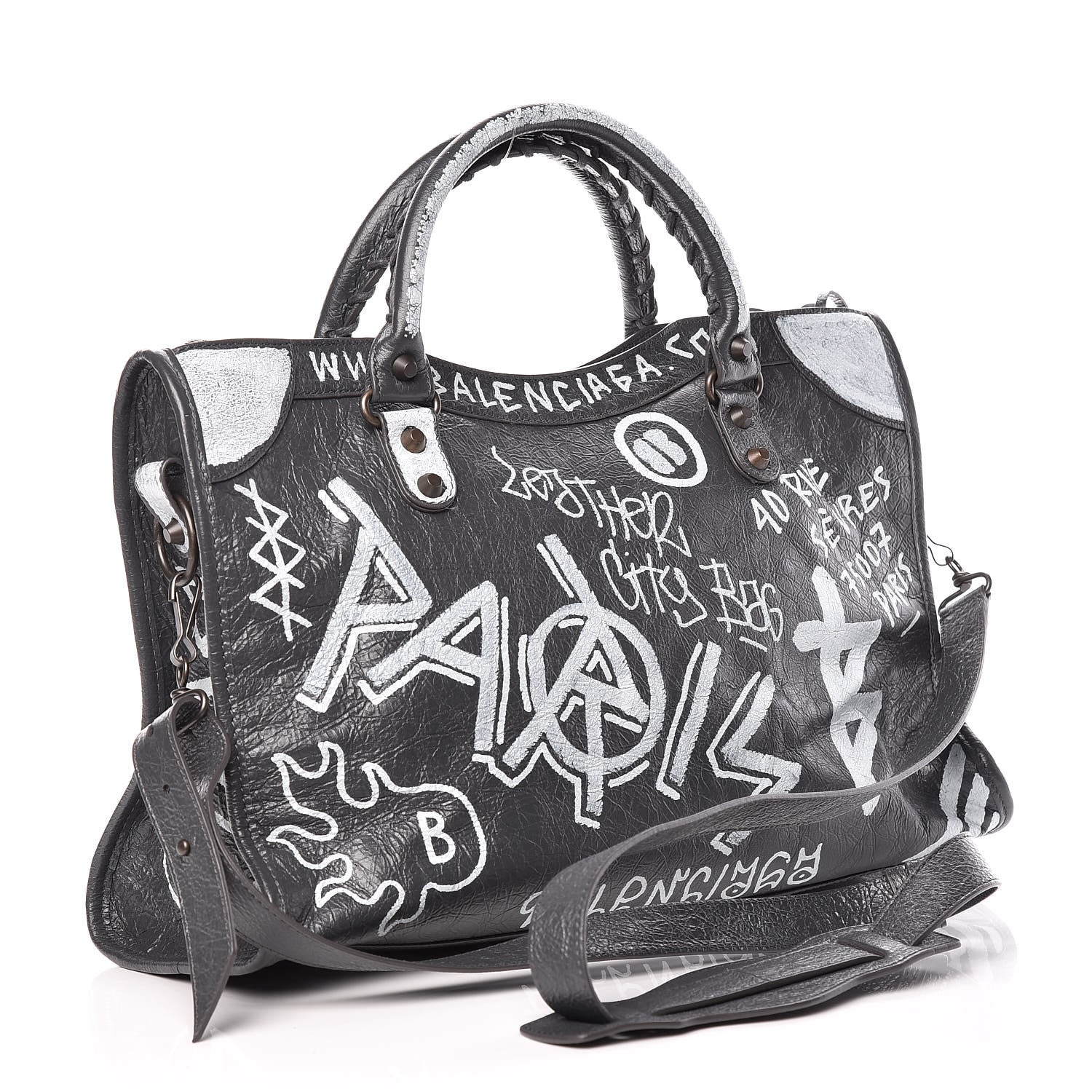Balenciaga Agneau Arena Graffiti All Over Classic Hardware City Gris Fossile White 3 of 9