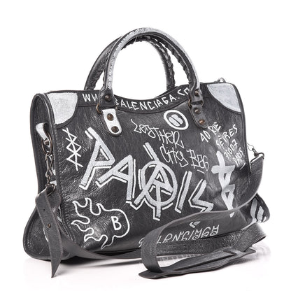 Balenciaga Agneau Arena Graffiti All Over Classic Hardware City Gris Fossile White 3 of 9