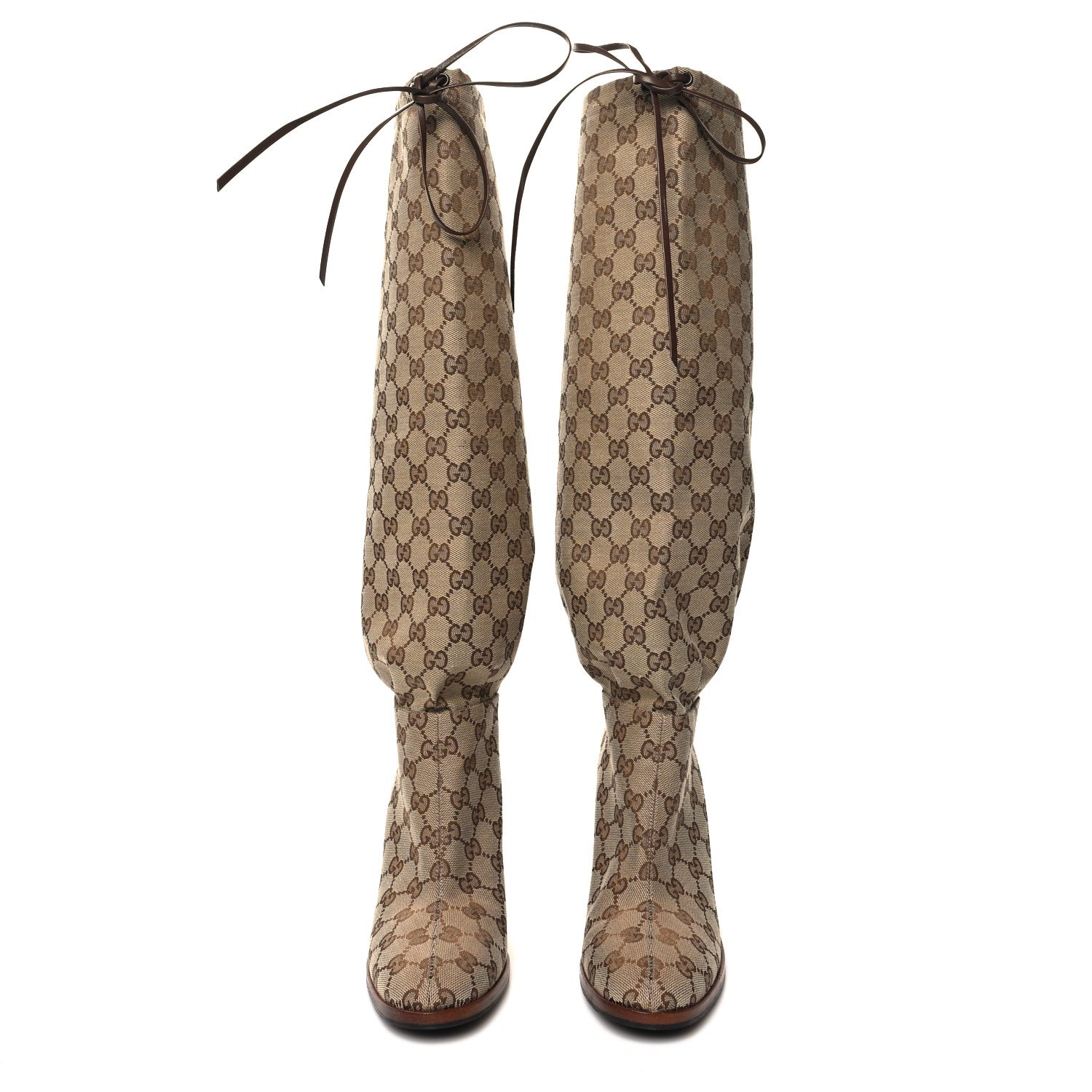 Gucci Monogram Malaga Kid Lisa Mid Heel Boots 40 Beige Ebony 2 of 9