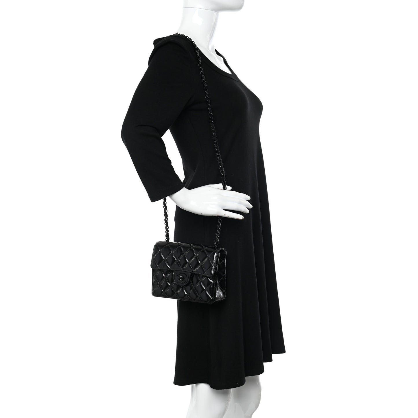 Patent Calfskin Quilted Mini Square Flap So Black