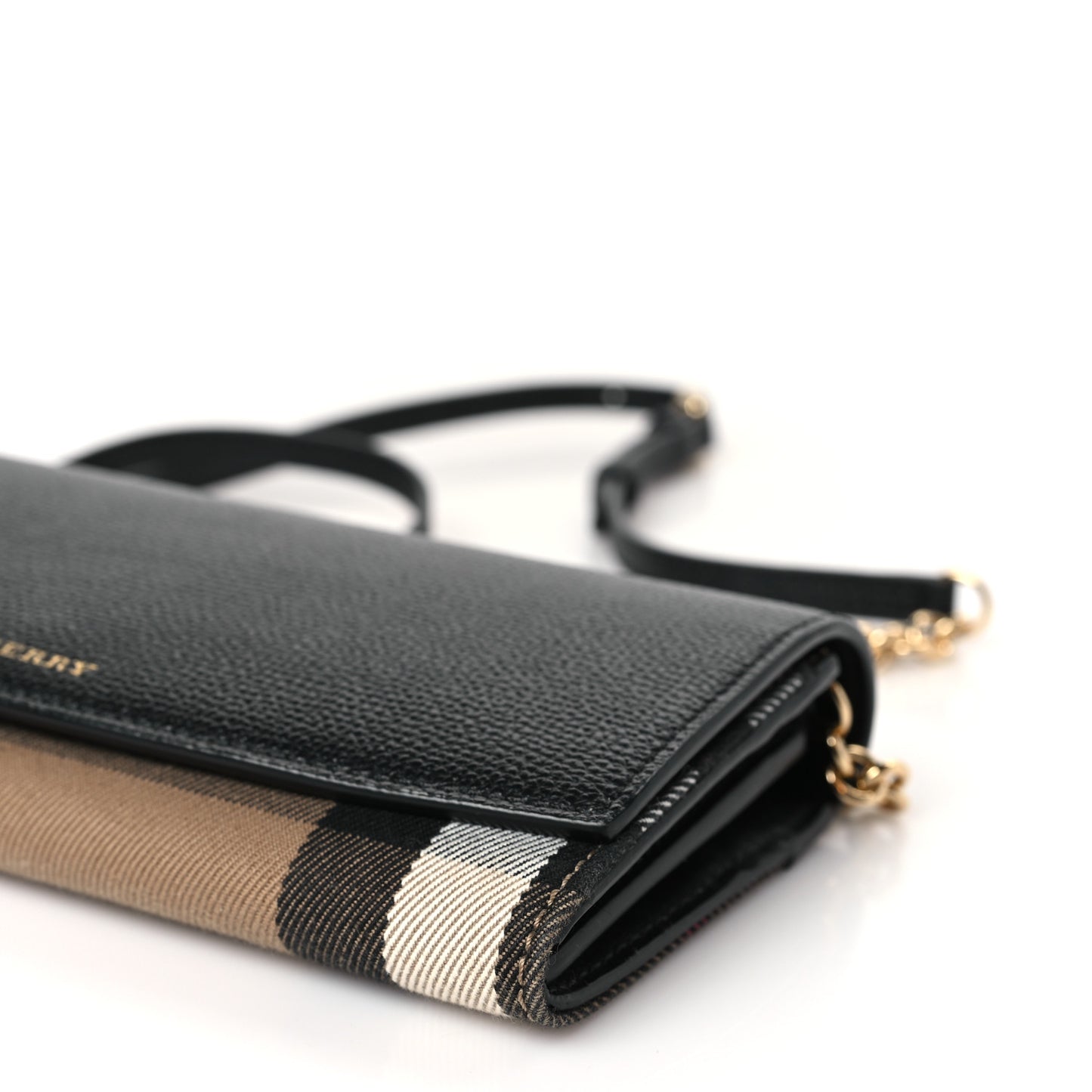 Grainy Calfskin House Check Henley Wallet On Chain Black