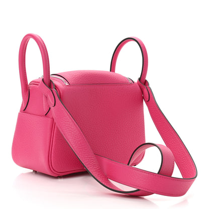 Hermes Taurillon Clemence Mini Lindy 20 Rose Shocking 7 of 23