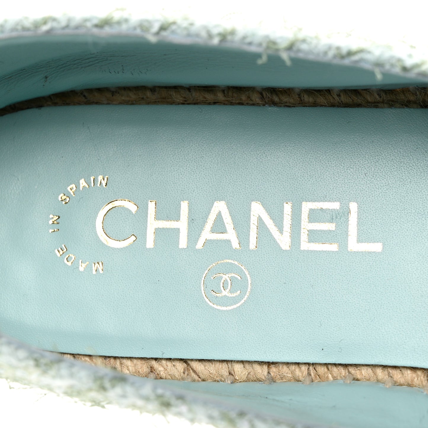 Tweed Grosgrain CC Espadrilles 37 Light Blue Green Black