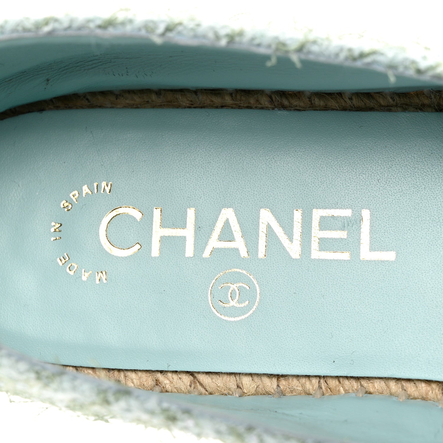 Chanel Tweed Grosgrain CC Espadrilles 37 Light Blue Green Black 8 of 9