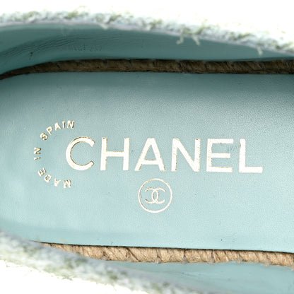 Chanel Tweed Grosgrain CC Espadrilles 37 Light Blue Green Black 8 of 9