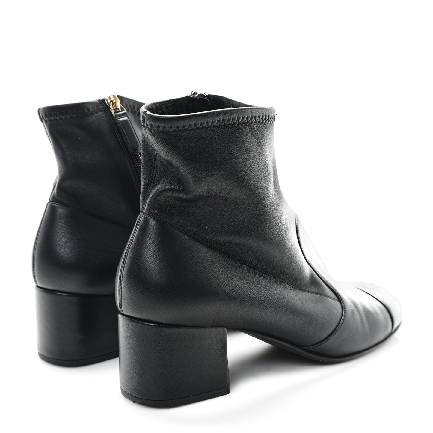 Stretch Lambskin Cap Toe CC Short Boots 39 Black