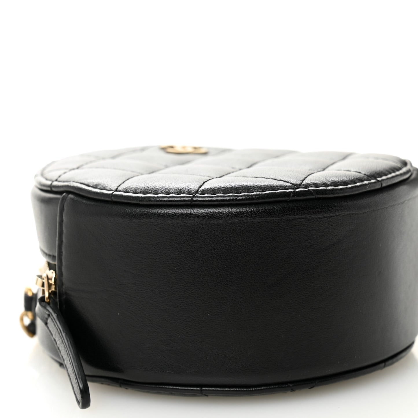 Lambskin Quilted Round Clutch With Chain Black