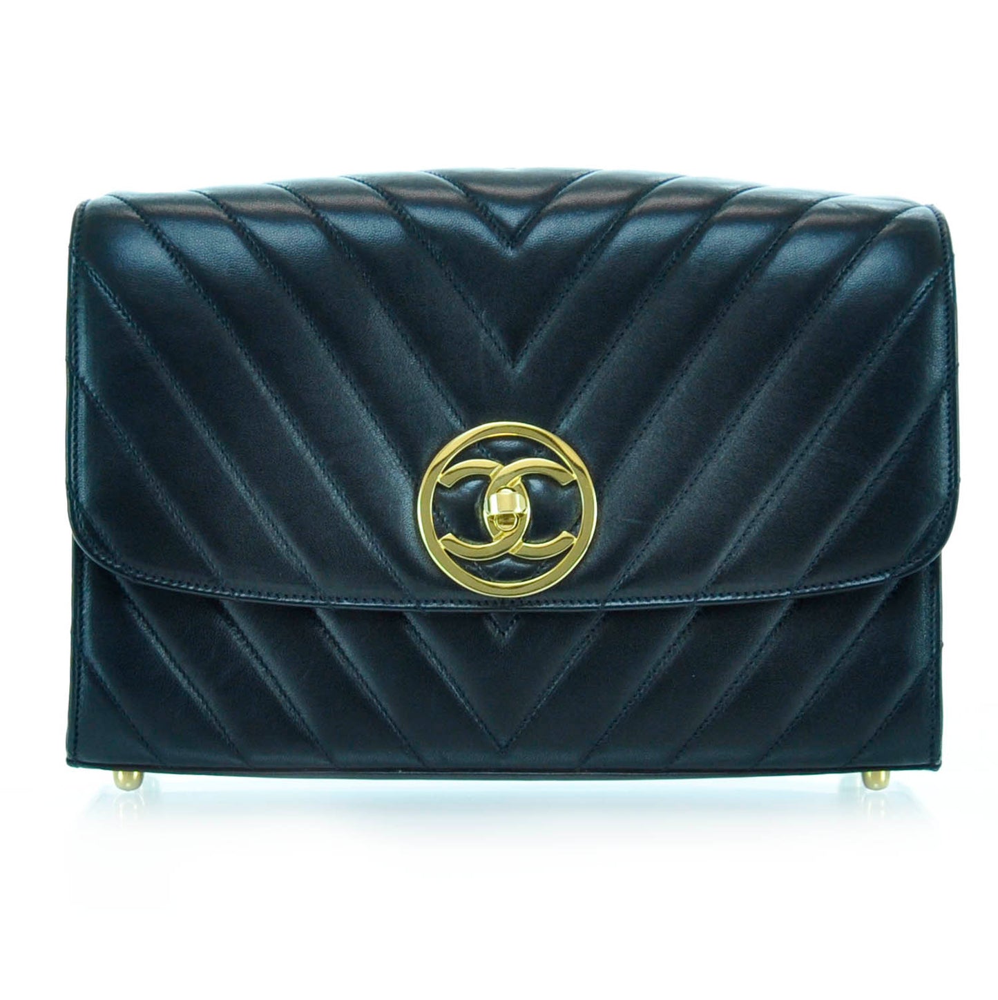 Lambskin Chevron Flap Bag Black