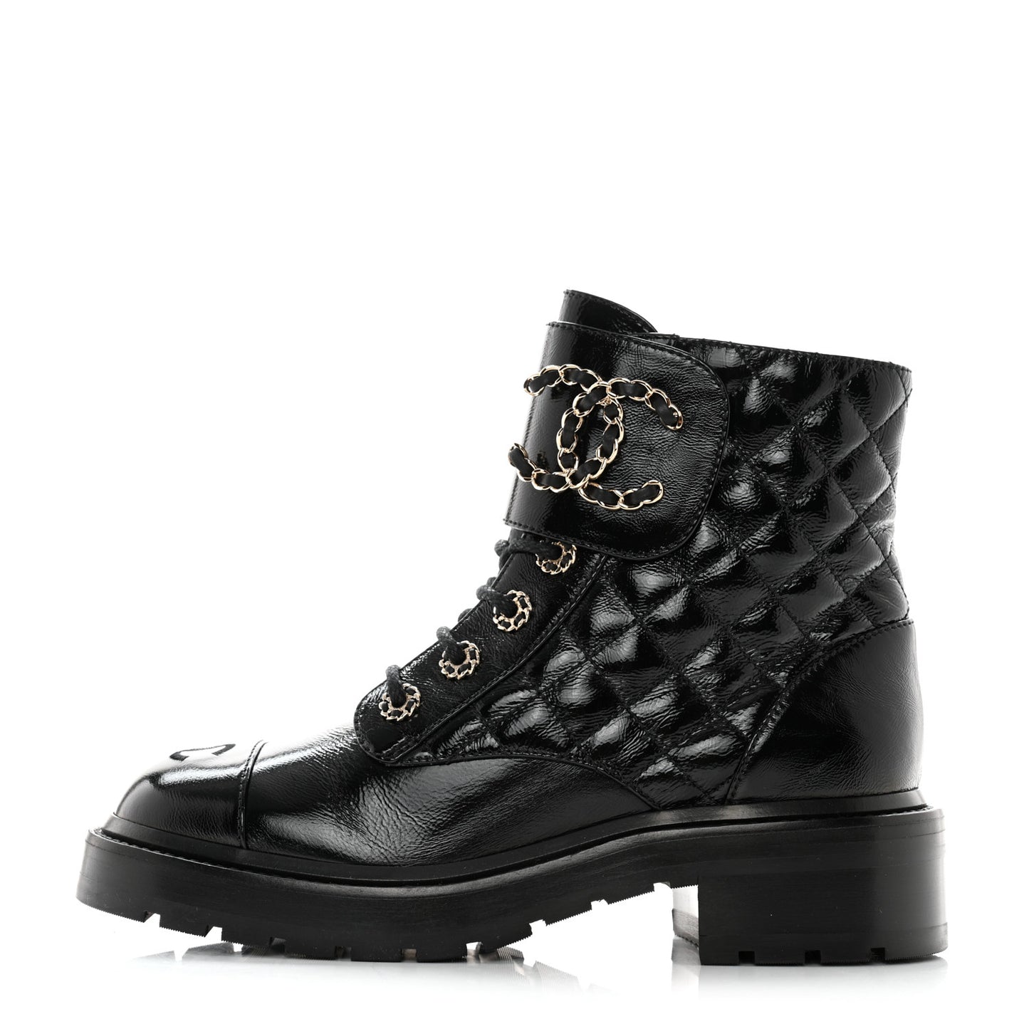 Shiny Goatskin Calfskin Quilted Lace Up Combat Boots 37 Black