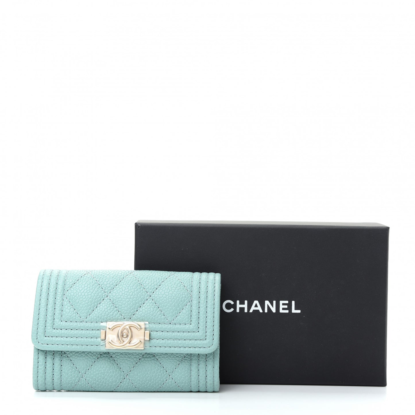 Caviar Quilted Boy Flap Card Holder Light Blue