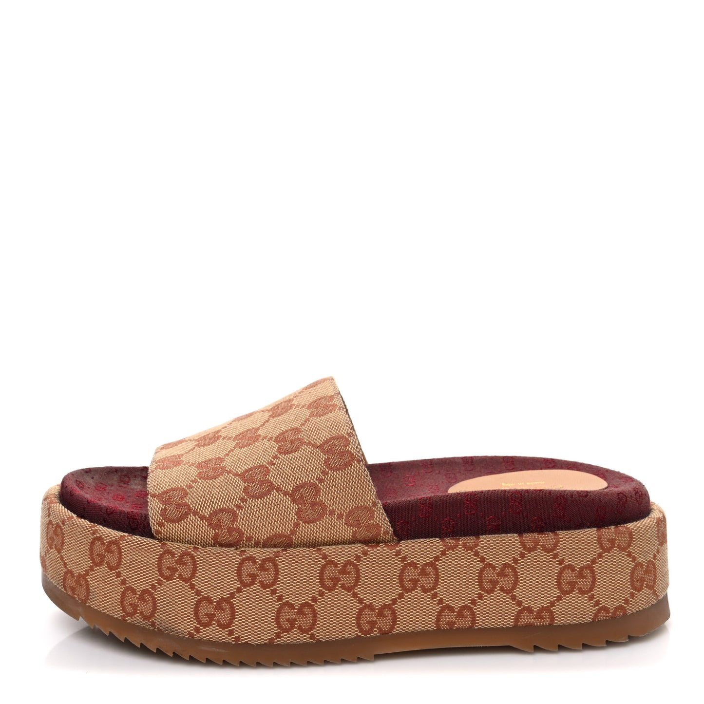Canvas GG Monogram Angelina Platform Slide Sandals 36 Beige Ruggine