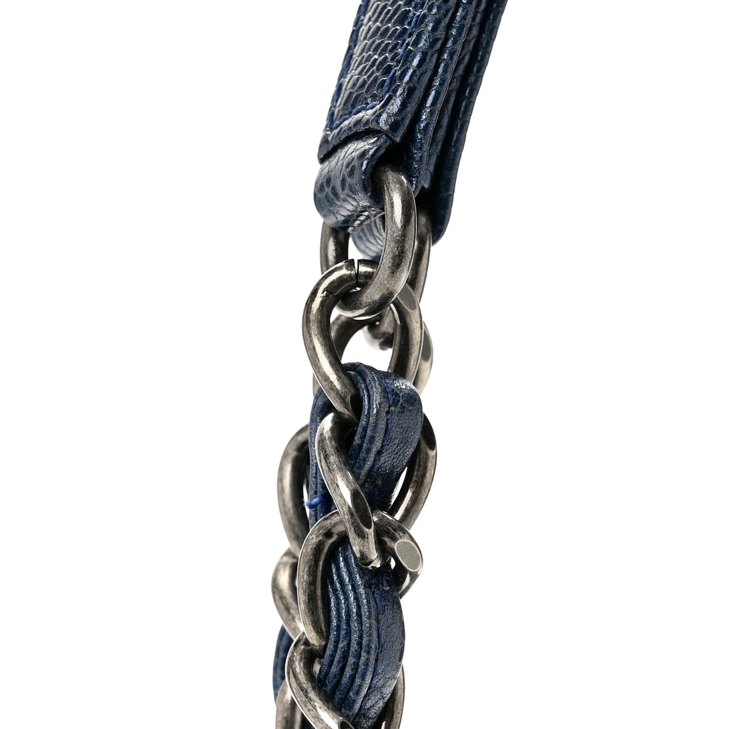 Iridescent Caviar Quilted Small Chic Tote  Dark Blue