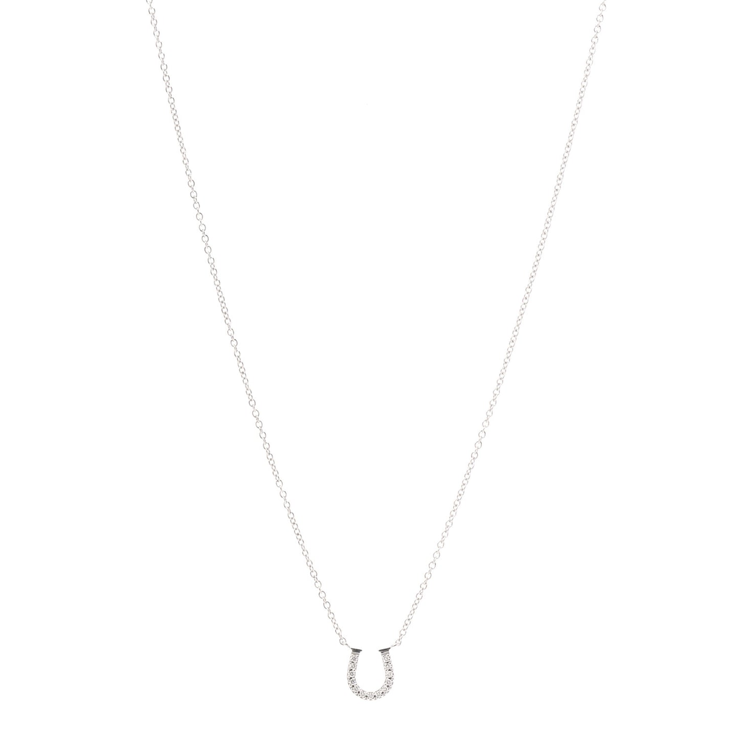 18K White Gold Diamond Mini Metro Horseshoe Pendant Necklace