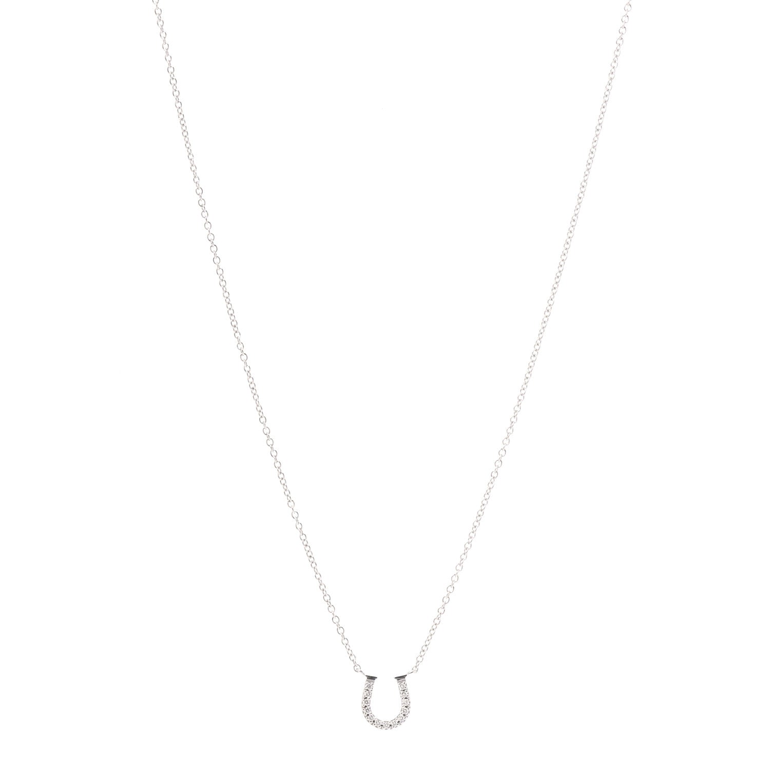 Tiffany 18K White Gold Diamond Mini Metro Horseshoe Pendant Necklace 1 of 6