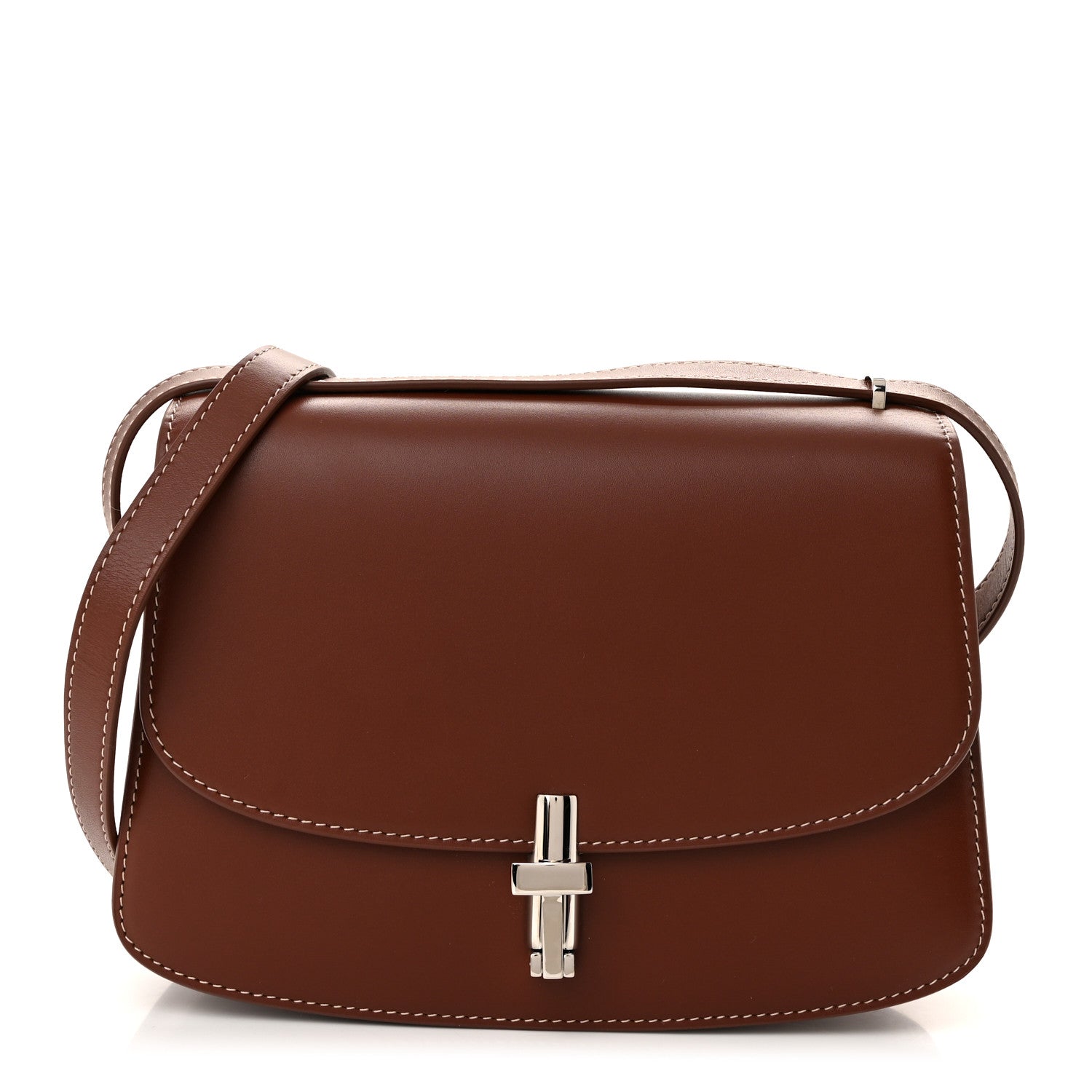 The Row Polished Saddle Calfskin The Sofia 8.75 Crossbody Cherry Wood 1 of 9