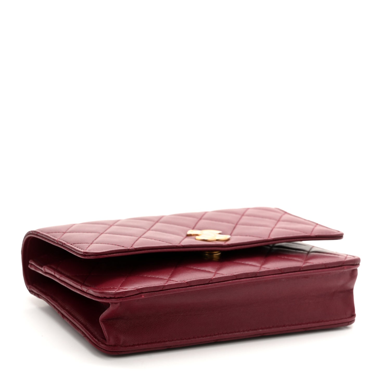 Lambskin Quilted Pick Me Up Wallet On Chain WOC Burgundy