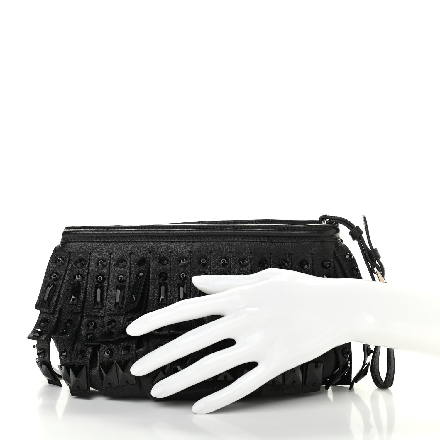 Prada Nappa Jeweled Fringe Wristlet Clutch Black 2 of 13