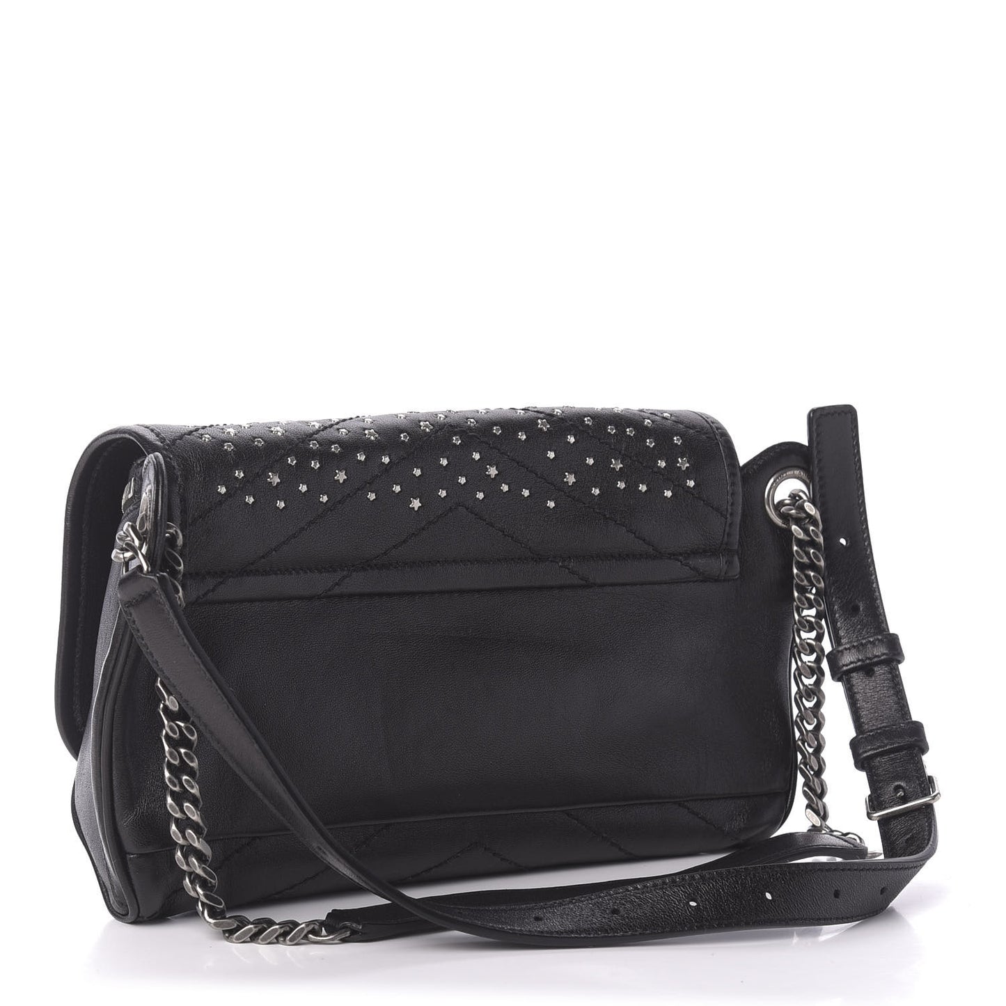 Calfskin Studded Stardust Monogram Niki Shoulder Bag Black