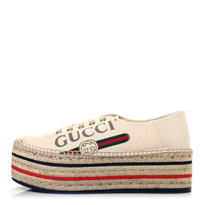 Gucci Canvas Logo Lace-Up Platform Espadrilles 38.5 Greggio Grege 1 of 7
