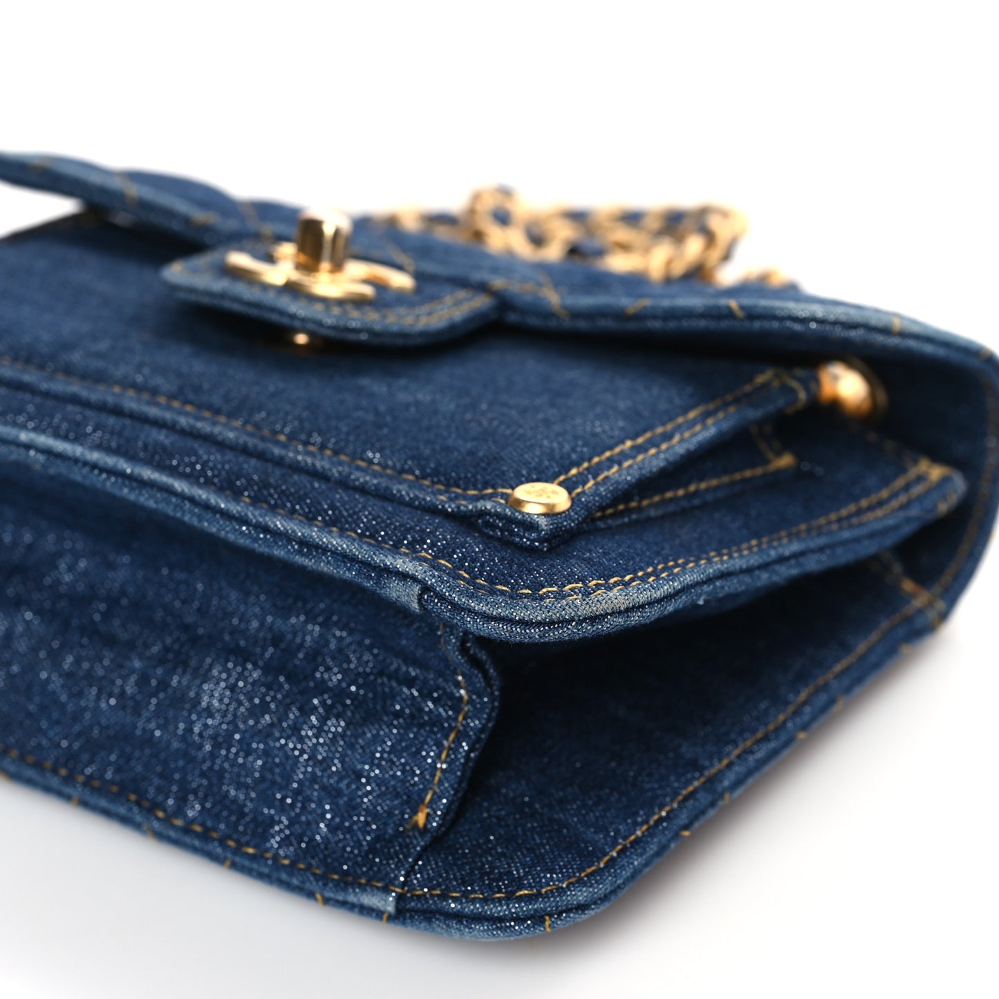 Denim Quilted Double You Mini Flap Blue Golden